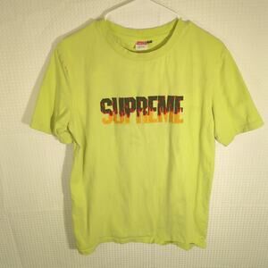 Supreme XL Flame Logo Graphic Tee Lime Green USA Made Skate Streetwear T-Shirt